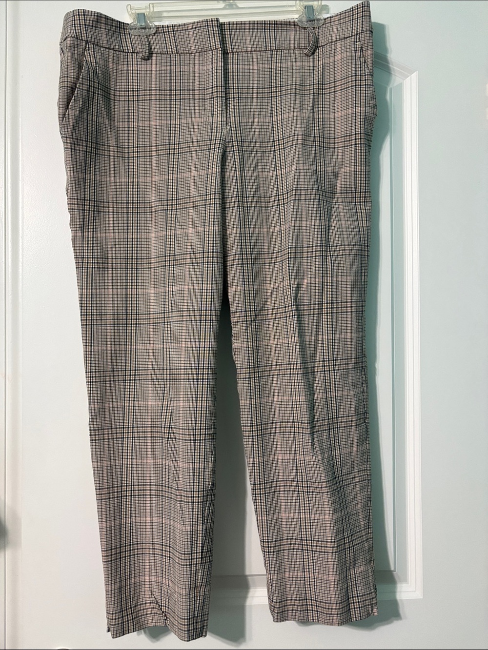 Talbots Plaid Dress Pants in Taupe and Black with pink stripe